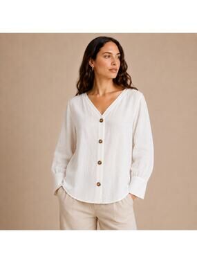 NEW BP Cardigan Top Womens XS White Rayon Linen V-Neck Button Front Lagenlook